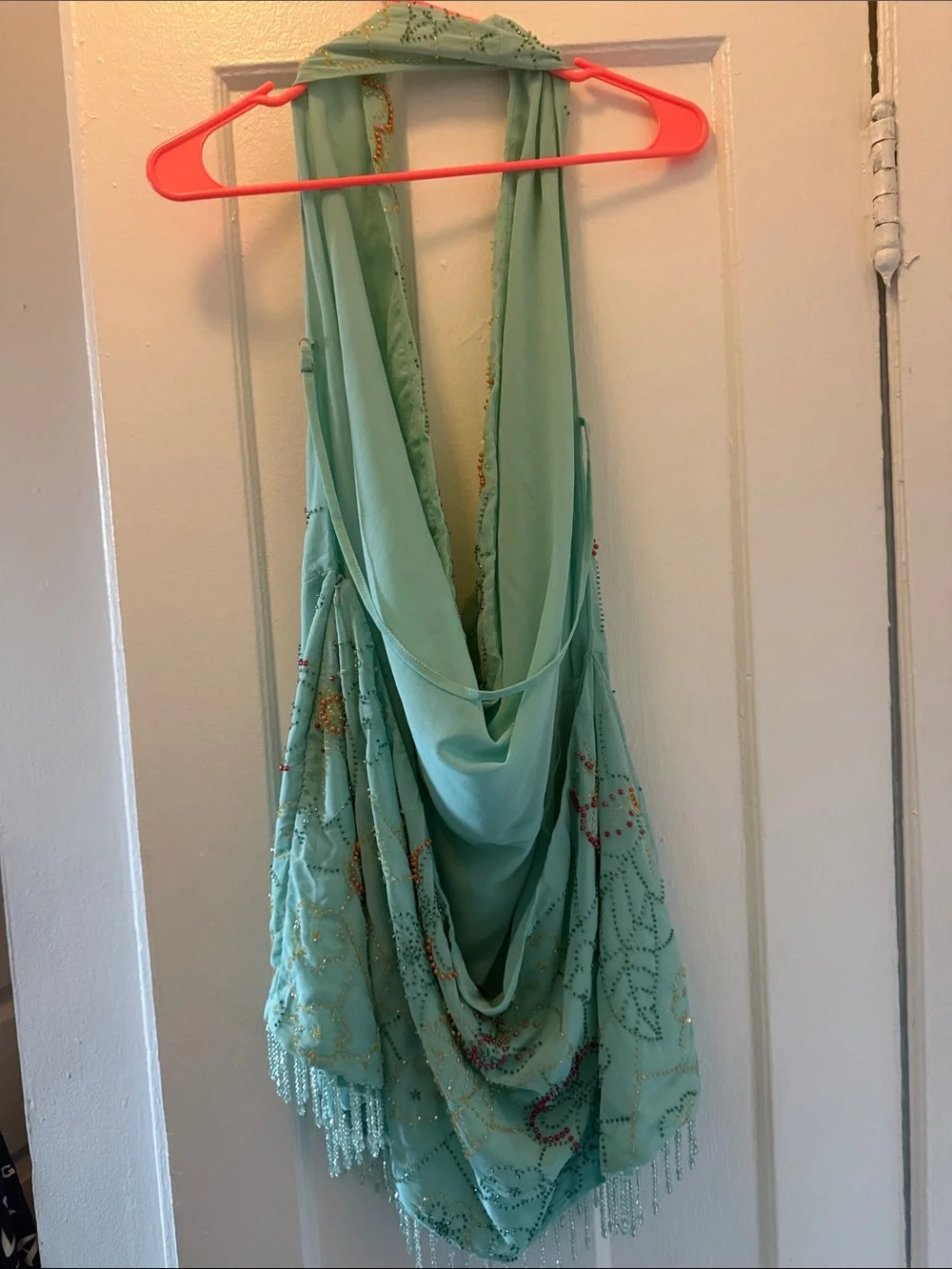 Peppermayo Aqua Beaded Draped Accent Scarf